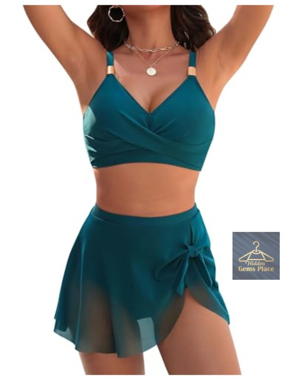 High Waisted Tummy Control Bikini 2 Piece Swimsuit V Neck Adjustable
